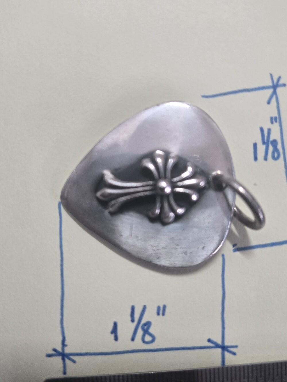 Sterling Silver Cross Guitar Pick Pendant - Chromehearts Inspired - Picture 3 of 3